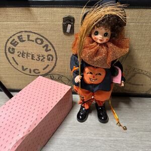 Vintage Brinn's Porcelain Doll Calendar Clown October Halloween Cute Witch 1986